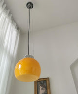 Modern Loa Orange Glass Pendant Light with Chrome Finish and Mongolian Tent Design