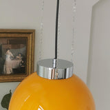 Modern Loa Orange Glass Pendant Light with Chrome Finish and Mongolian Tent Design
