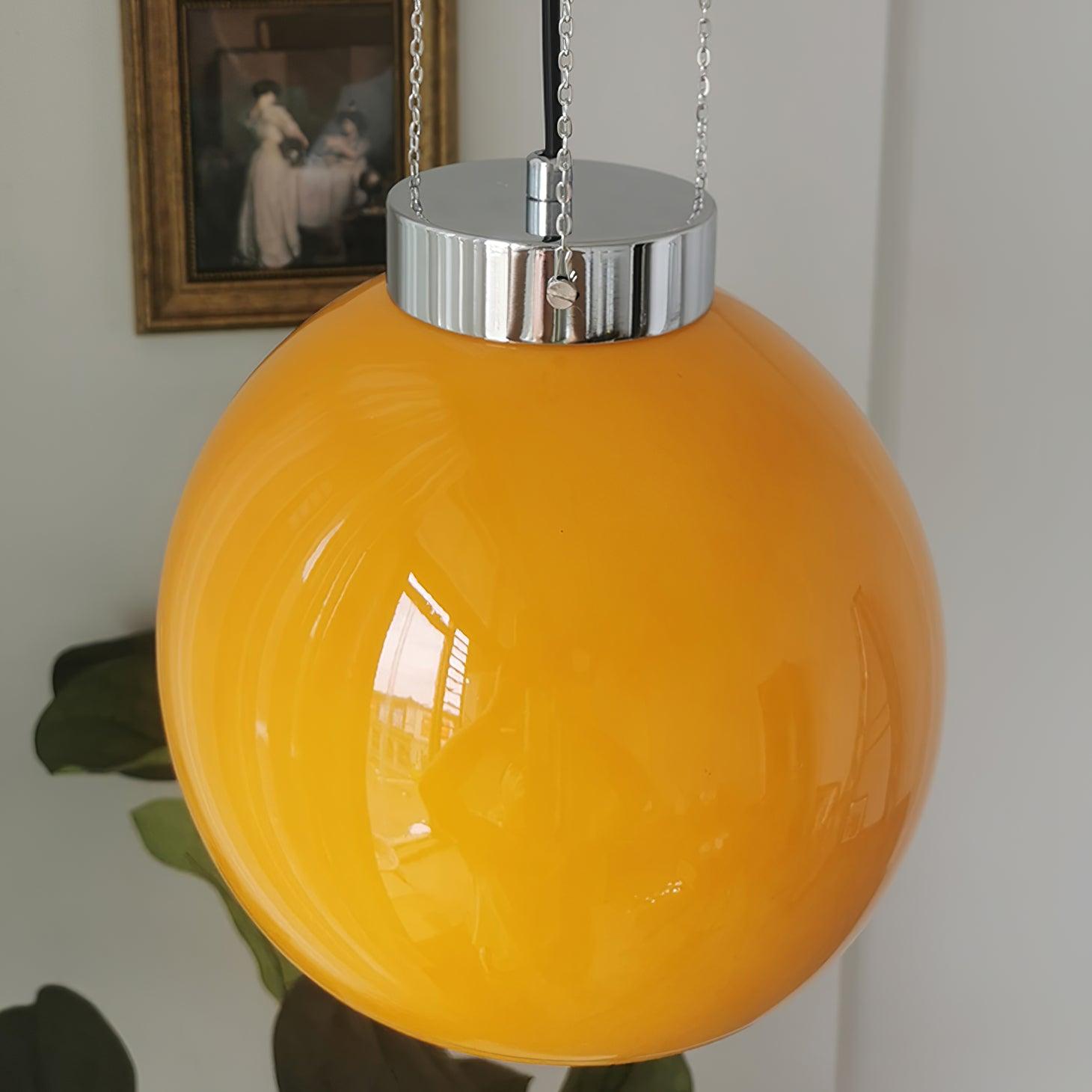 Modern Loa Orange Glass Pendant Light with Chrome Finish and Mongolian Tent Design