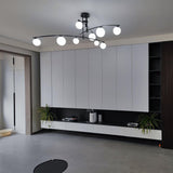 Modern Long Arm Linear Chandelier Glass Globe Ceiling Light Fixture for Living Room