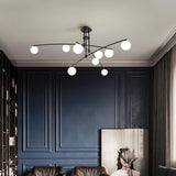 Modern Long Arm Linear Chandelier Glass Globe Ceiling Light Fixture for Living Room