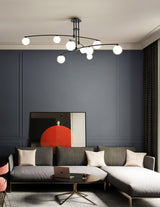 Modern Long Arm Linear Chandelier Glass Globe Ceiling Light Fixture for Living Room