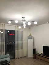 Modern Long Arm Linear Chandelier Glass Globe Ceiling Light Fixture for Living Room