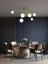 Modern Long Arm Linear Chandelier Glass Globe Ceiling Light Fixture for Living Room