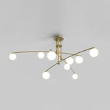 Modern Long Arm Linear Chandelier Glass Globe Ceiling Light Fixture for Living Room