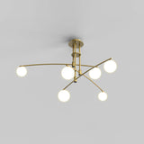 Modern Long Arm Linear Chandelier Glass Globe Ceiling Light Fixture for Living Room