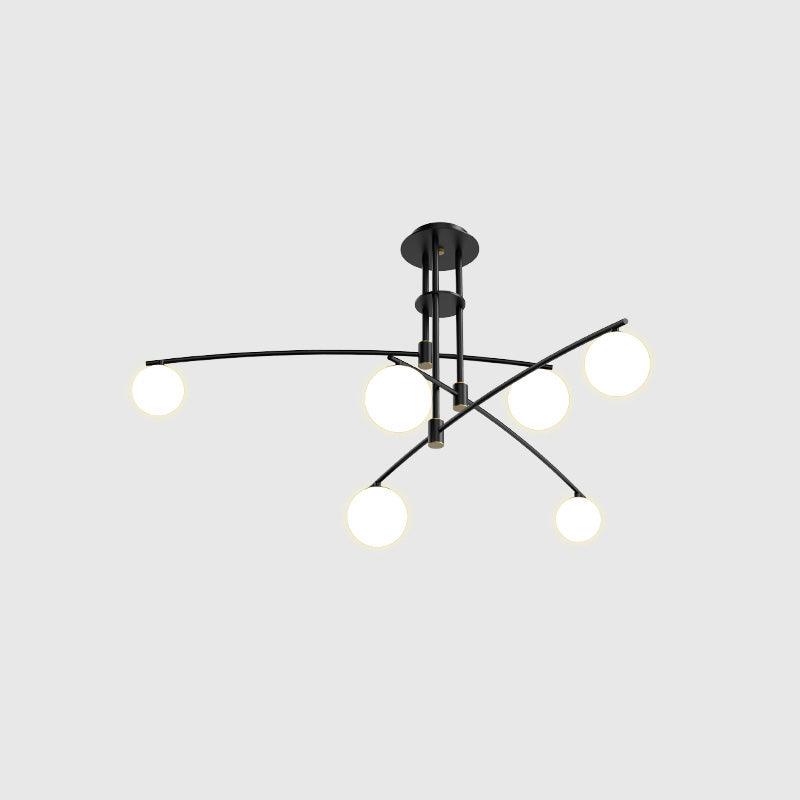 Modern Long Arm Linear Chandelier Glass Globe Ceiling Light Fixture for Living Room