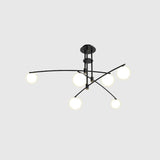 Modern Long Arm Linear Chandelier Glass Globe Ceiling Light Fixture for Living Room