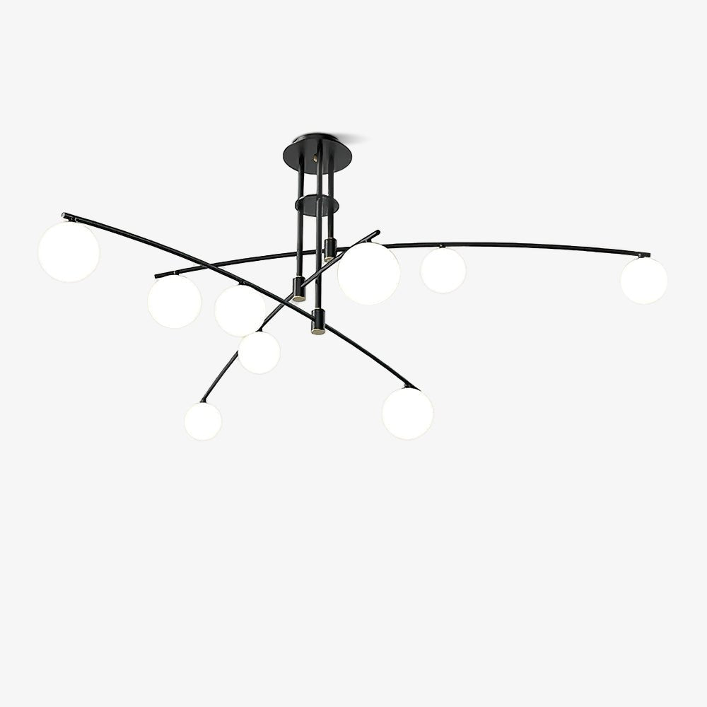 Modern Long Arm Linear Chandelier Glass Globe Ceiling Light Fixture for Living Room