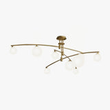 Modern Long Arm Linear Chandelier Glass Globe Ceiling Light Fixture for Living Room