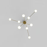 Modern Long Arm Linear Chandelier Glass Globe Ceiling Light Fixture for Living Room
