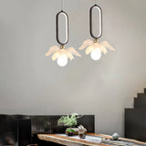 Modern Lotus Flower LED Pendant Light Resin Bloom Oval Ring Hanging Ceiling Lamp