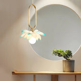 Modern Lotus Flower LED Pendant Light Resin Bloom Oval Ring Hanging Ceiling Lamp