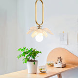 Modern Lotus Flower LED Pendant Light Resin Bloom Oval Ring Hanging Ceiling Lamp
