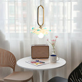 Modern Lotus Flower LED Pendant Light Resin Bloom Oval Ring Hanging Ceiling Lamp