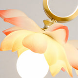 Modern Lotus Flower LED Pendant Light Resin Bloom Oval Ring Hanging Ceiling Lamp