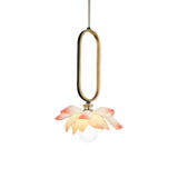 Modern Lotus Flower LED Pendant Light Resin Bloom Oval Ring Hanging Ceiling Lamp