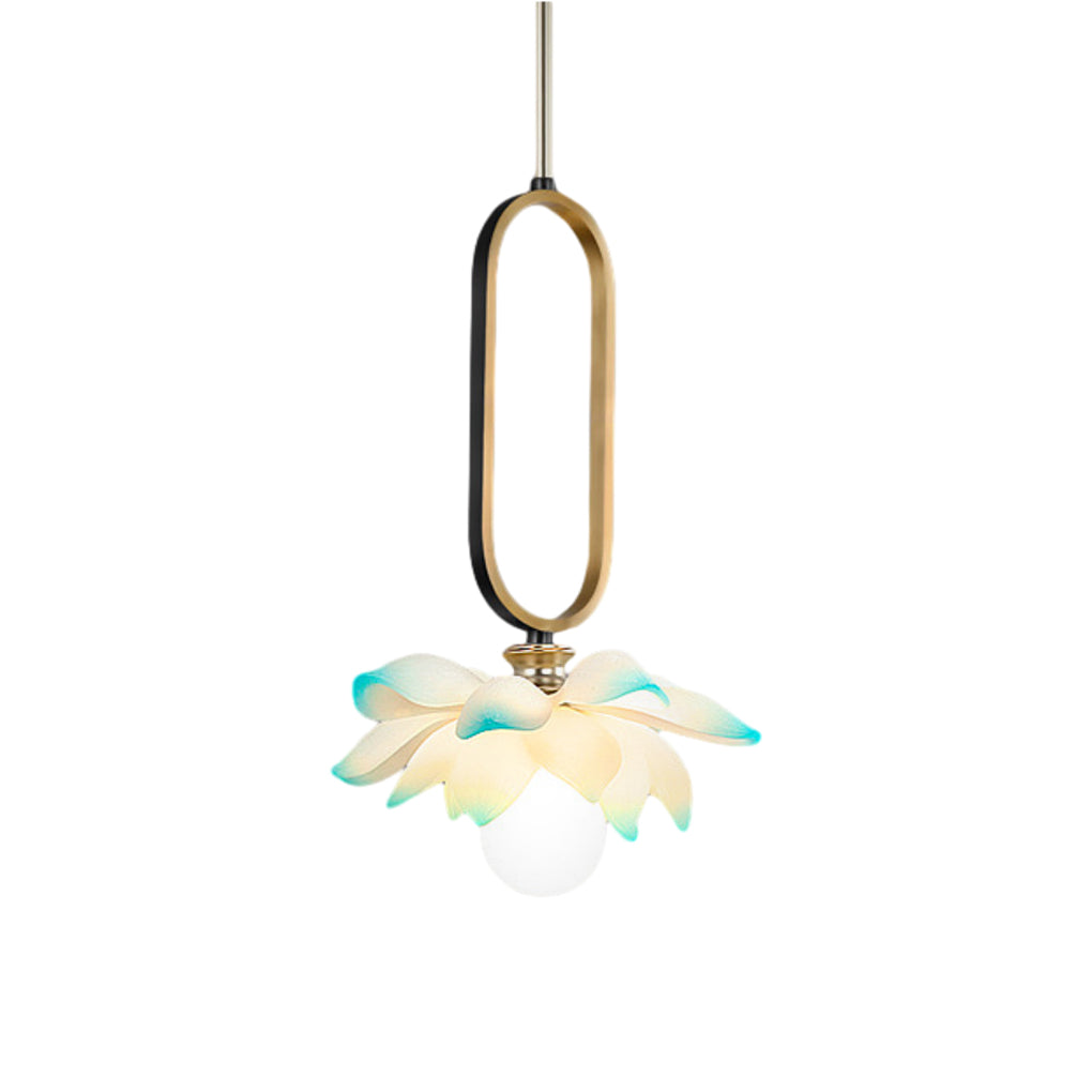 Modern Lotus Flower LED Pendant Light Resin Bloom Oval Ring Hanging Ceiling Lamp
