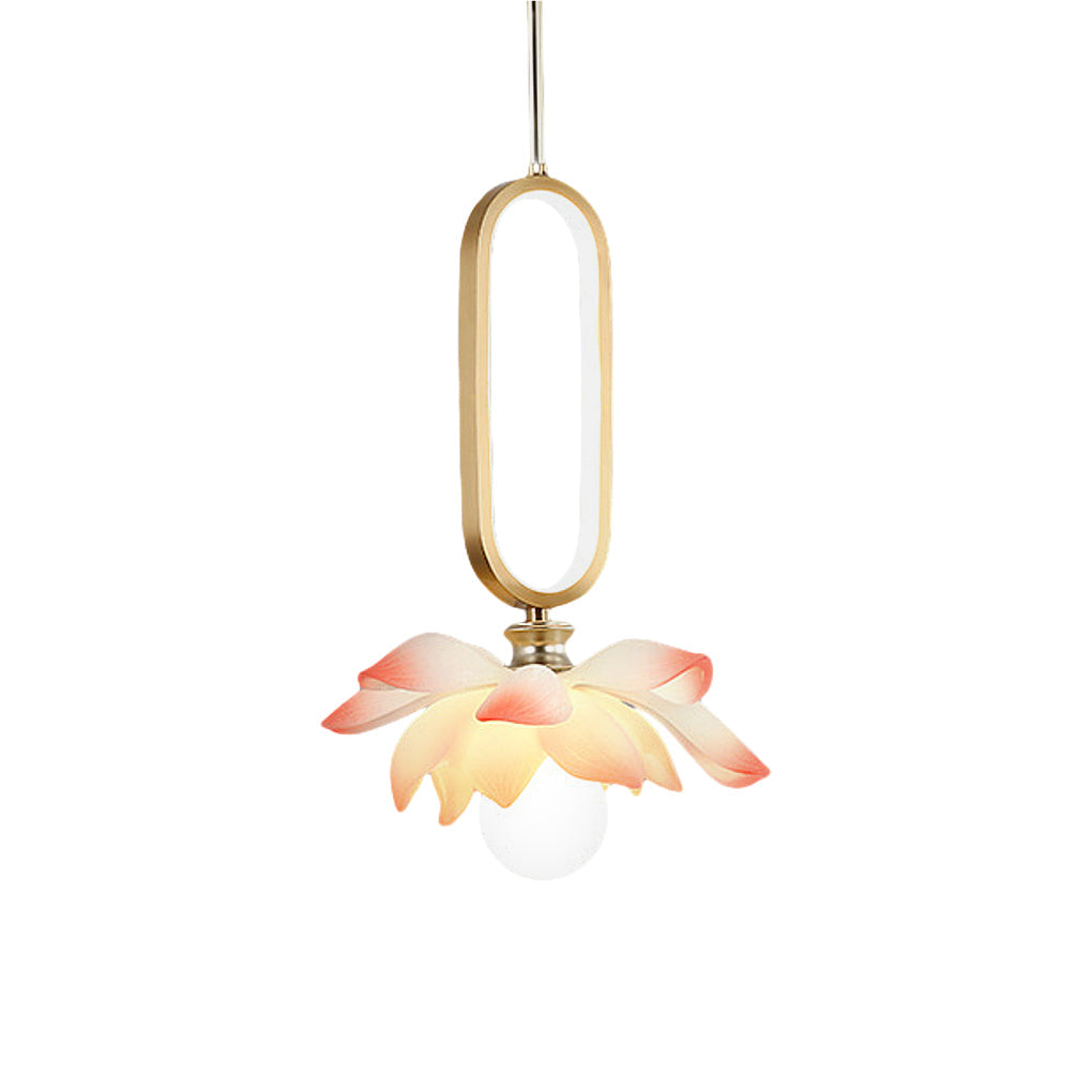 Modern Lotus Flower LED Pendant Light Resin Bloom Oval Ring Hanging Ceiling Lamp