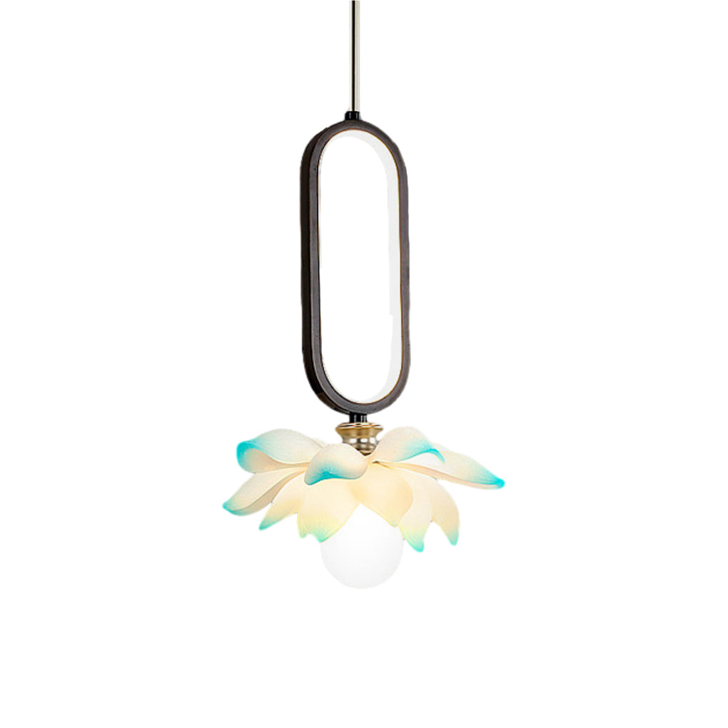 Modern Lotus Flower LED Pendant Light Resin Bloom Oval Ring Hanging Ceiling Lamp