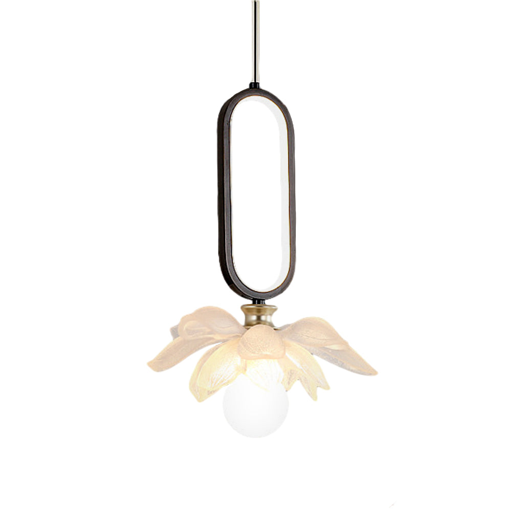 Modern Lotus Flower LED Pendant Light Resin Bloom Oval Ring Hanging Ceiling Lamp