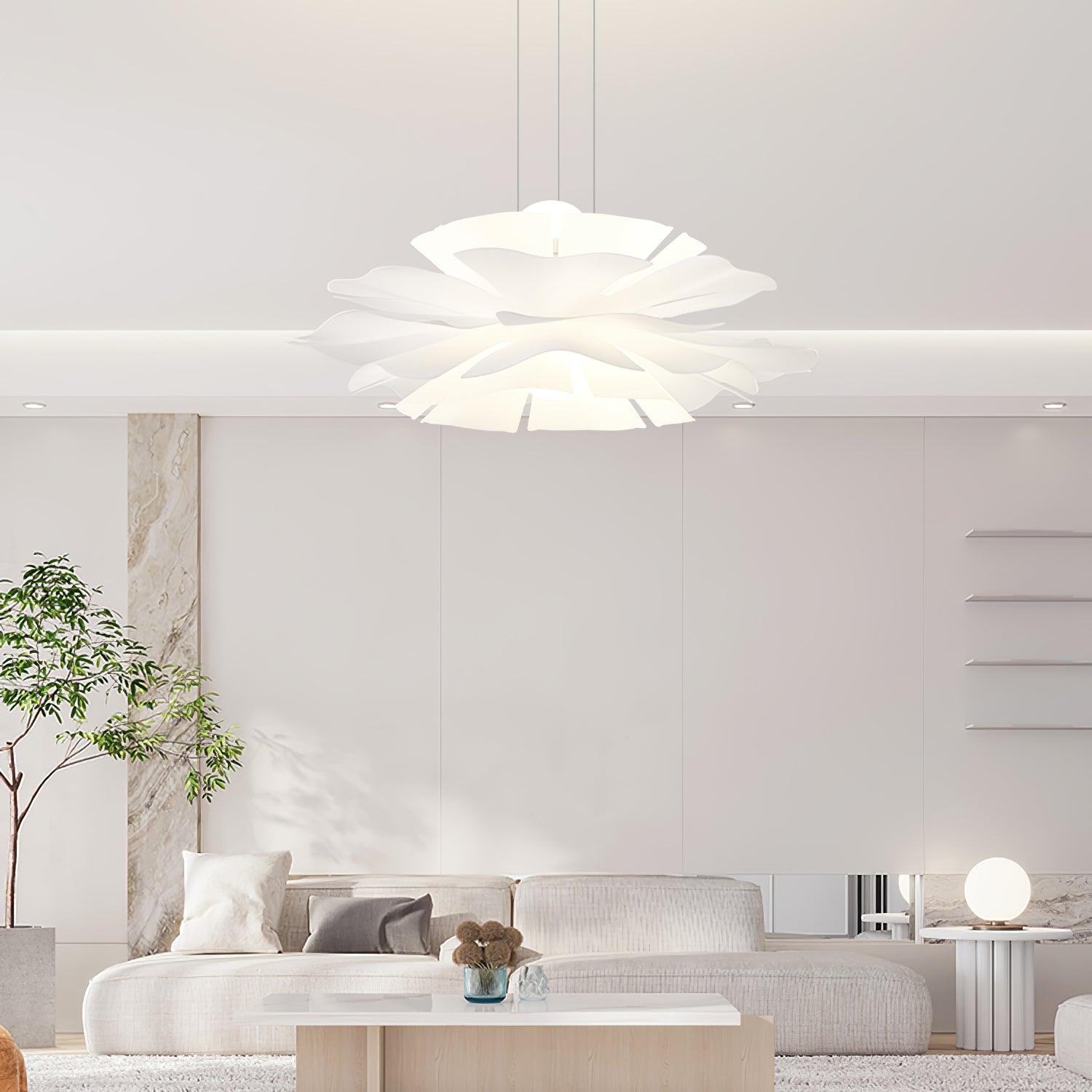 Modern Lotus Flower Pendant Light Fixture White Acrylic Petal Hanging Ceiling Lamp