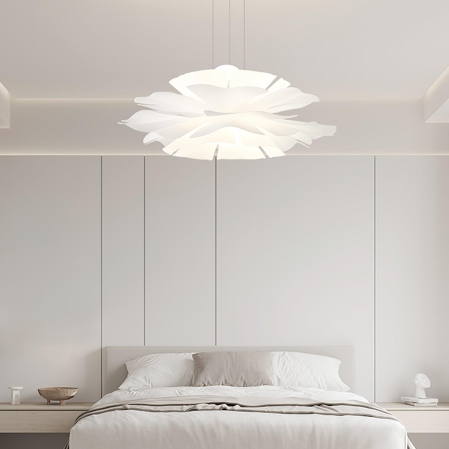 Modern Lotus Flower Pendant Light Fixture White Acrylic Petal Hanging Ceiling Lamp