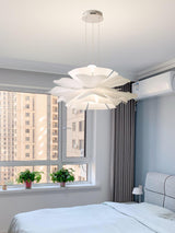 Modern Lotus Flower Pendant Light Fixture White Acrylic Petal Hanging Ceiling Lamp