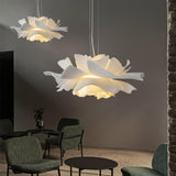 Modern Lotus Flower Pendant Light Fixture White Acrylic Petal Hanging Ceiling Lamp