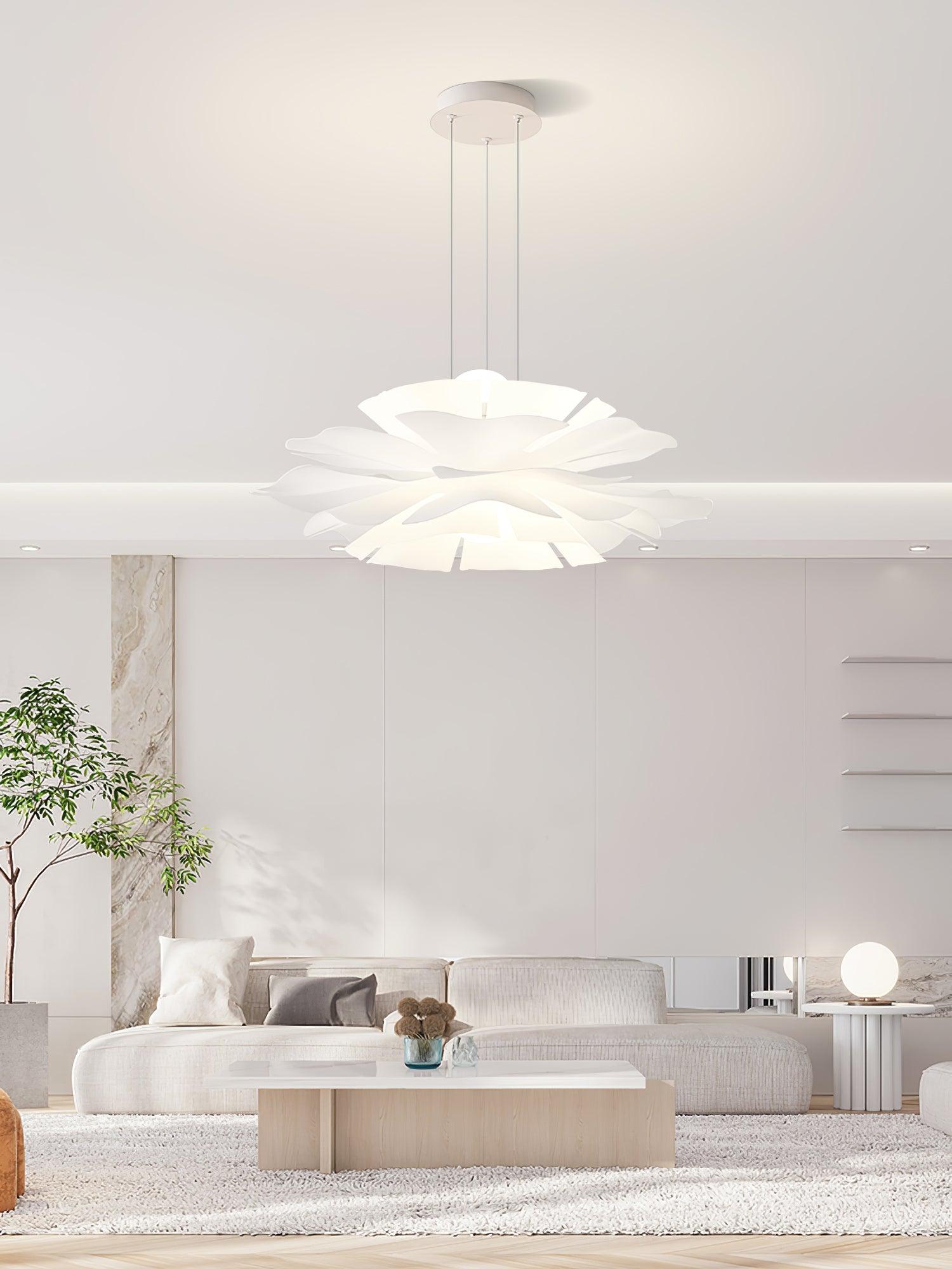 Modern Lotus Flower Pendant Light Fixture White Acrylic Petal Hanging Ceiling Lamp