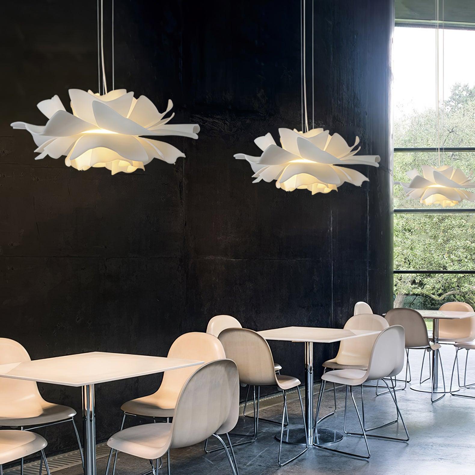 Modern Lotus Flower Pendant Light Fixture White Acrylic Petal Hanging Ceiling Lamp