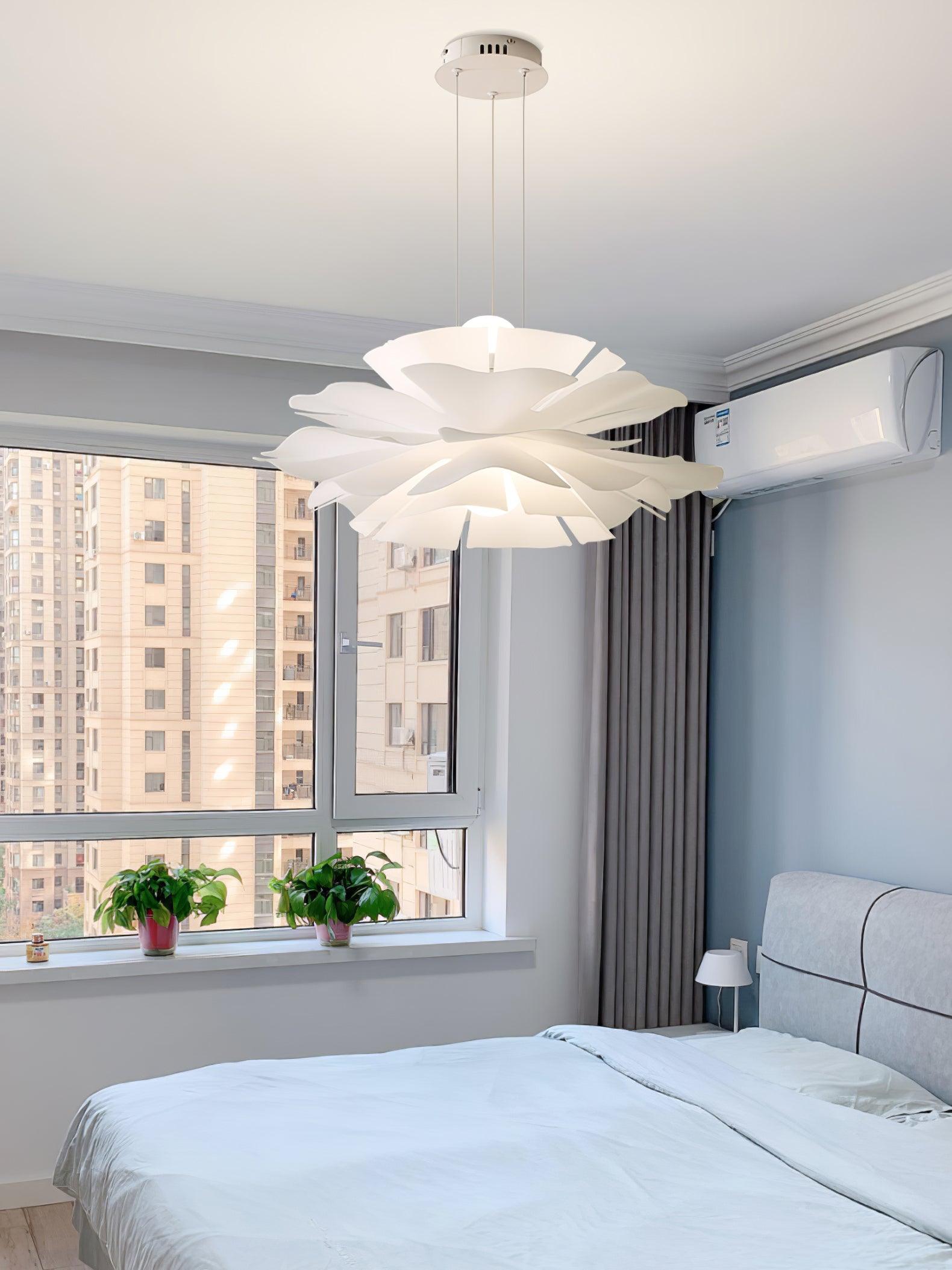Modern Lotus Flower Pendant Light Fixture White Acrylic Petal Hanging Ceiling Lamp