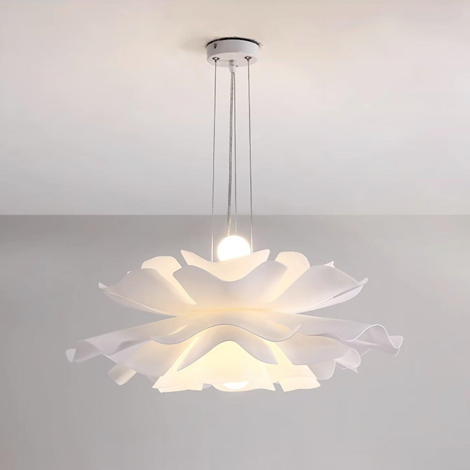 Modern Lotus Flower Pendant Light Fixture White Acrylic Petal Hanging Ceiling Lamp