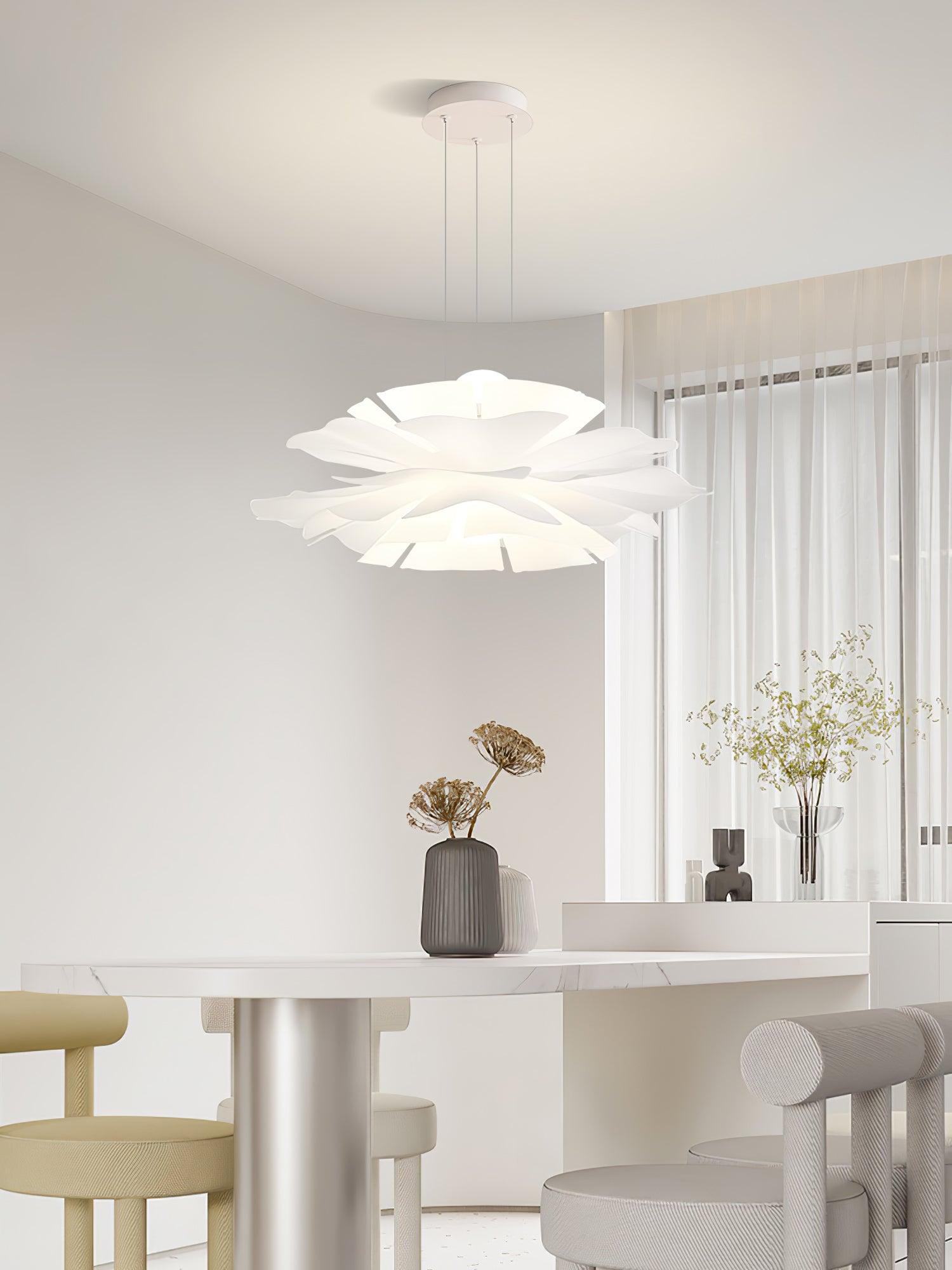 Modern Lotus Flower Pendant Light Fixture White Acrylic Petal Hanging Ceiling Lamp