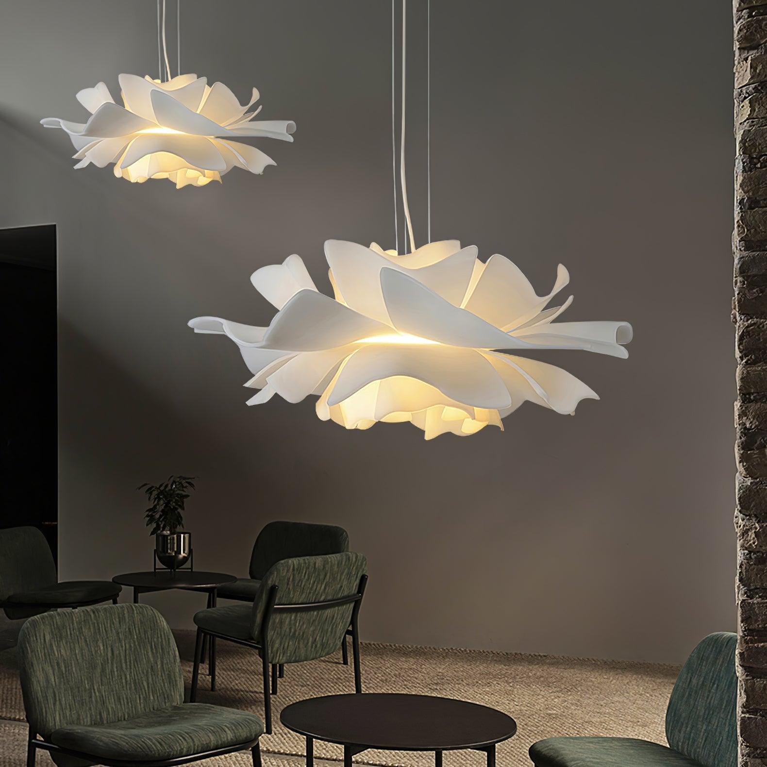 Modern Lotus Flower Pendant Light Fixture White Acrylic Petal Hanging Ceiling Lamp