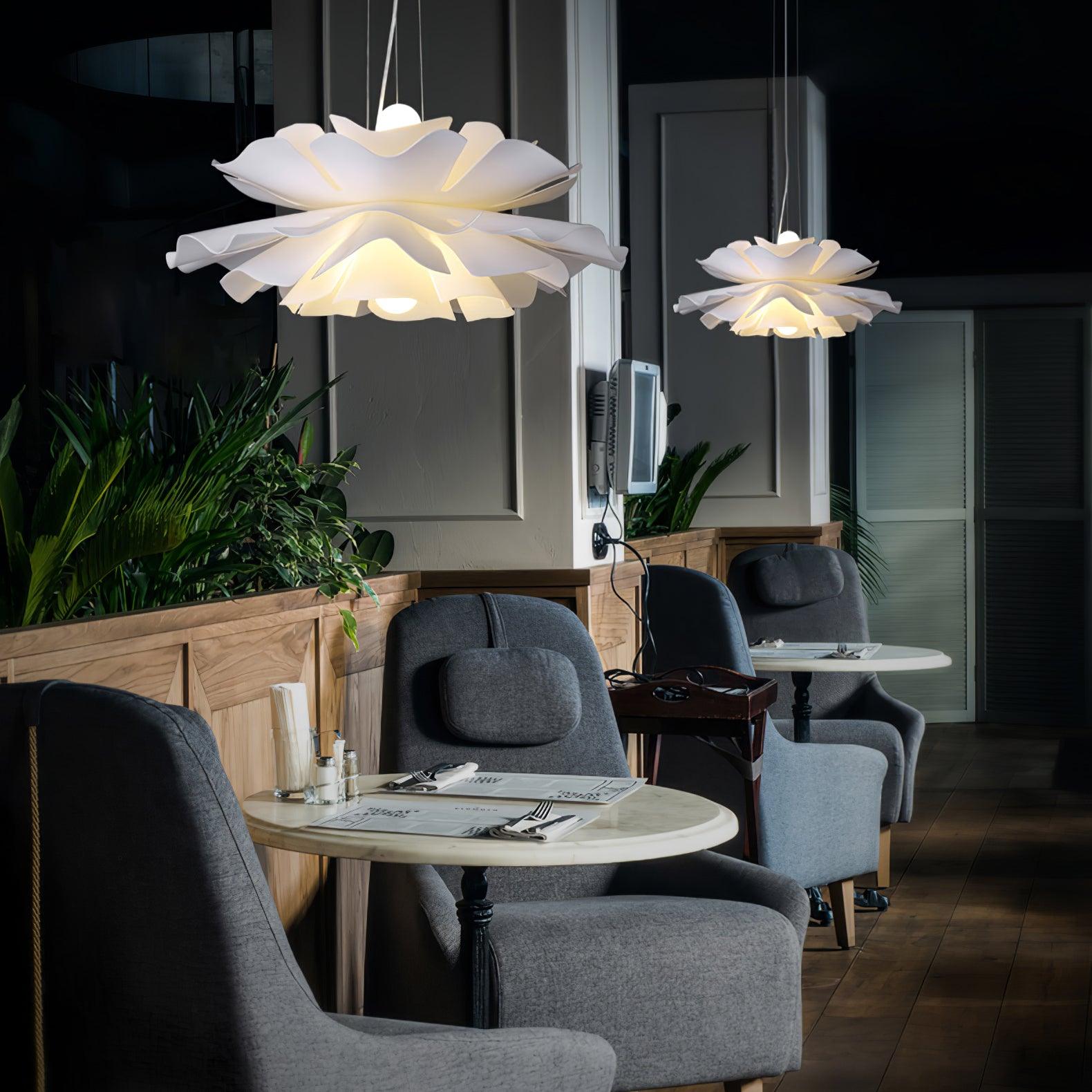Modern Lotus Flower Pendant Light Fixture White Acrylic Petal Hanging Ceiling Lamp