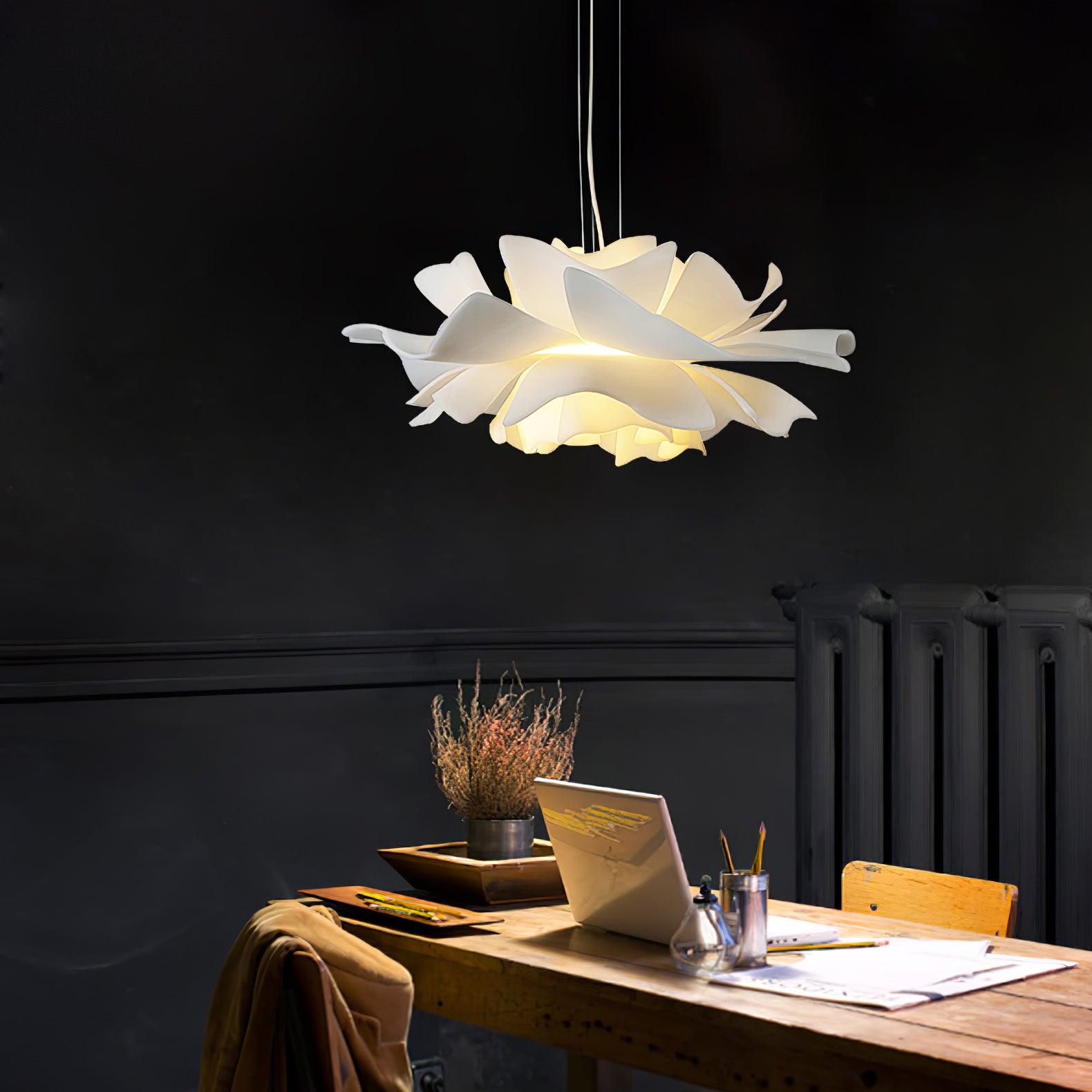 Modern Lotus Flower Pendant Light Fixture White Acrylic Petal Hanging Ceiling Lamp