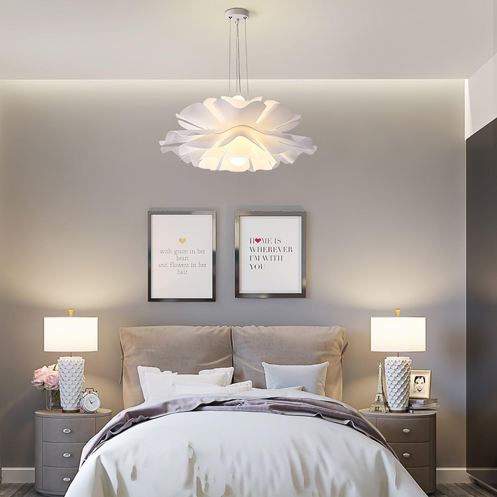 Modern Lotus Flower Pendant Light Fixture White Acrylic Petal Hanging Ceiling Lamp