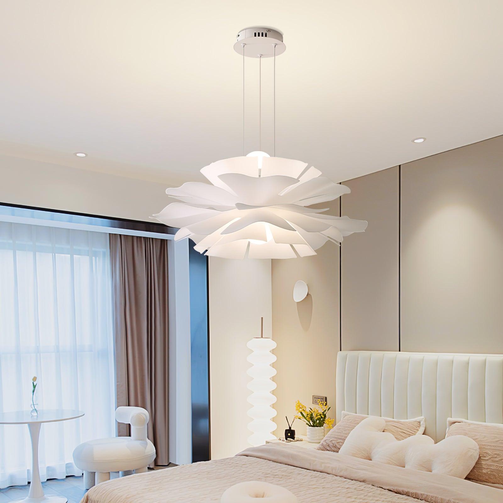 Modern Lotus Flower Pendant Light Fixture White Acrylic Petal Hanging Ceiling Lamp