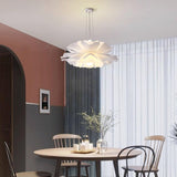 Modern Lotus Flower Pendant Light Fixture White Acrylic Petal Hanging Ceiling Lamp