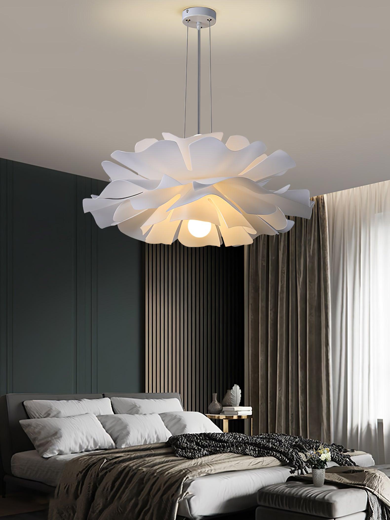 Modern Lotus Flower Pendant Light Fixture White Acrylic Petal Hanging Ceiling Lamp