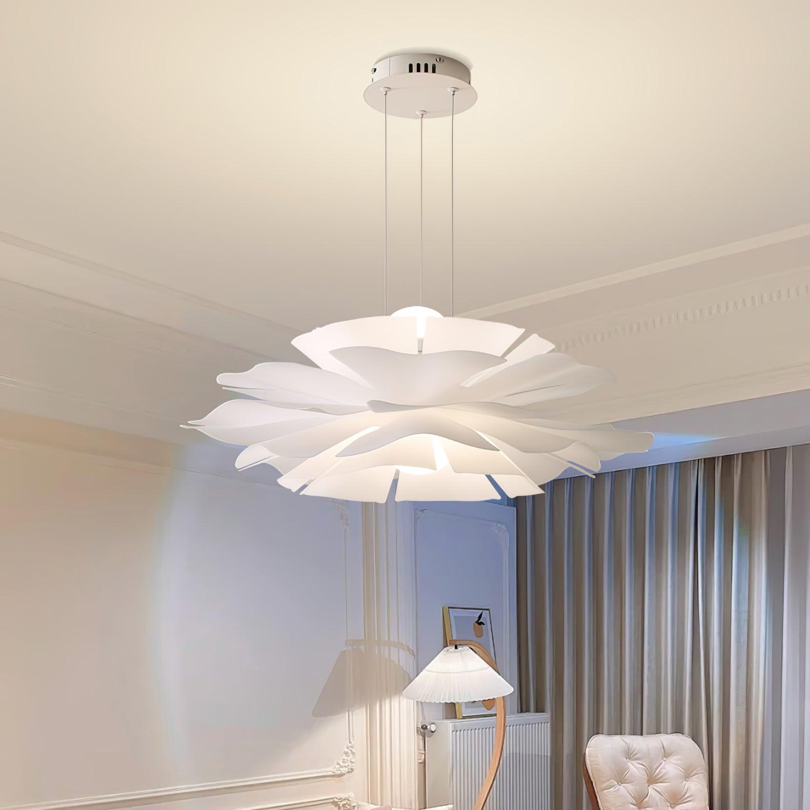Modern Lotus Flower Pendant Light Fixture White Acrylic Petal Hanging Ceiling Lamp