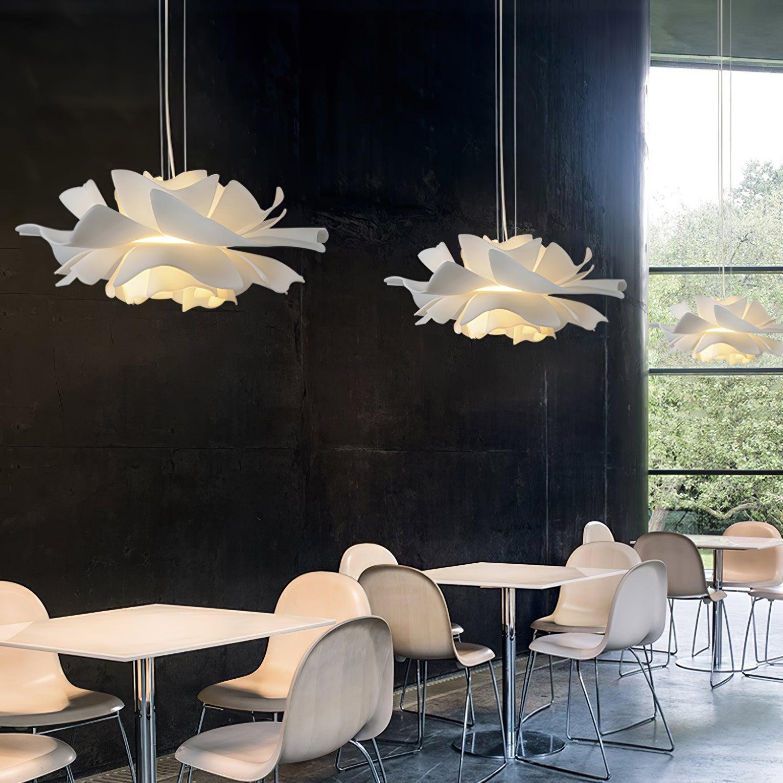 Modern Lotus Flower Pendant Light Fixture White Acrylic Petal Hanging Ceiling Lamp