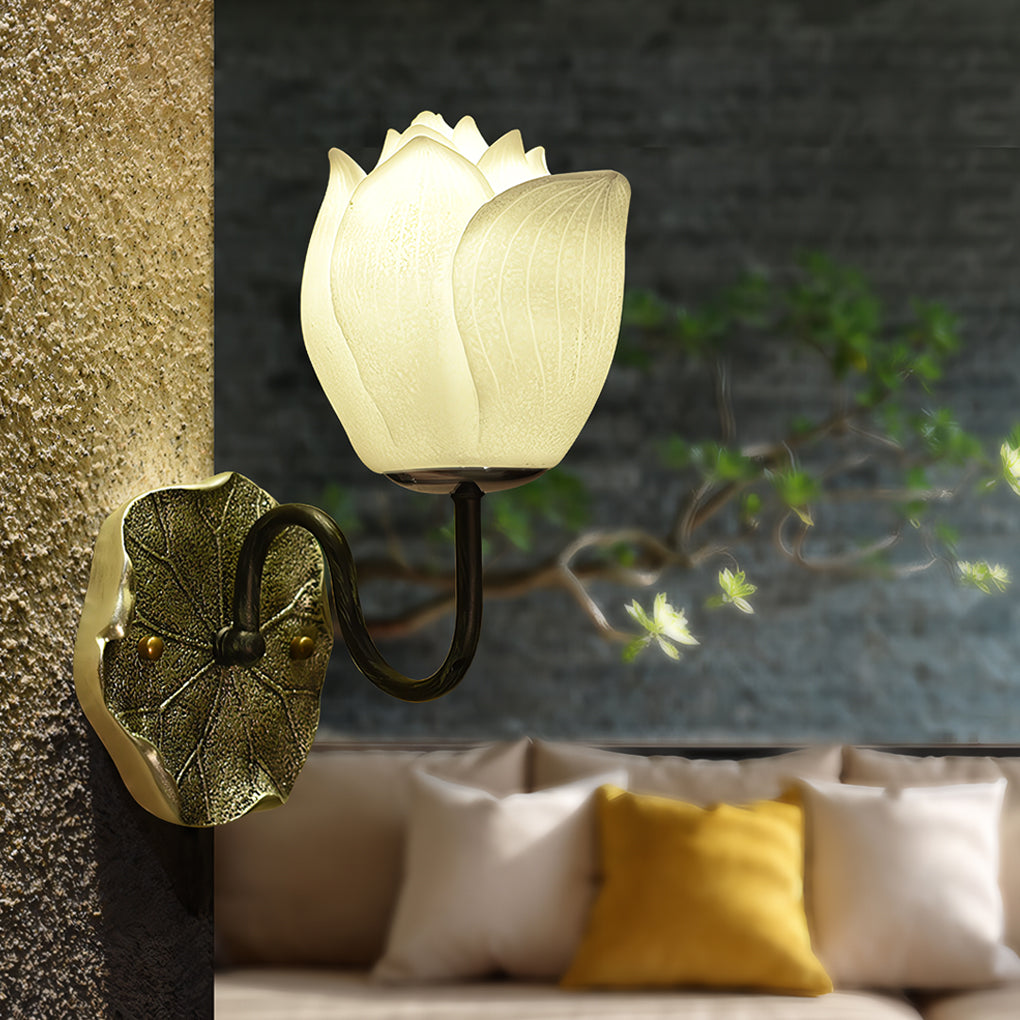 Modern Lotus Flower Resin Wall Sconce with 3 Color Dimming for Bedroom and Living Room Lighting