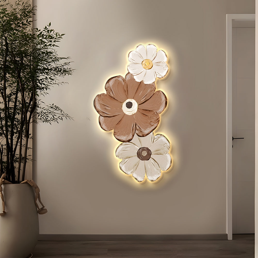 Modern Luminous Flower Plant LED Wall Art USB Powered Crystal Porcelain Painting for Living Room Decor
