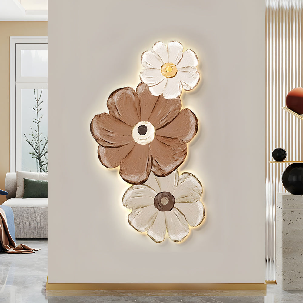 Modern Luminous Flower Plant LED Wall Art USB Powered Crystal Porcelain Painting for Living Room Decor