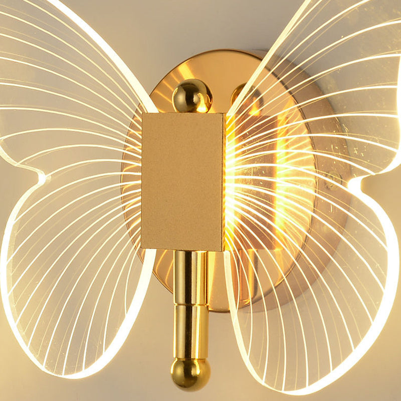Modern Luxury Acrylic Butterfly LED Wall Sconce Three Step Dimming Gold Finish Light