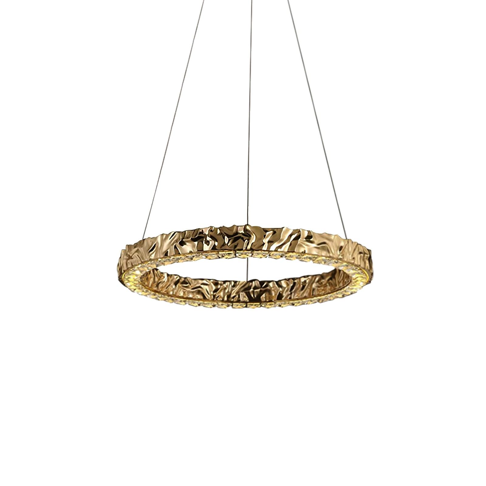 Modern Luxury Crystal LED Pendant Light with Brass Finish for Living Room and Dining Areas