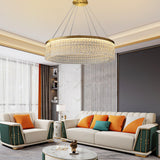 Modern Luxury Crystal Ring LED Chandelier with Stainless Steel Frame for Living Room