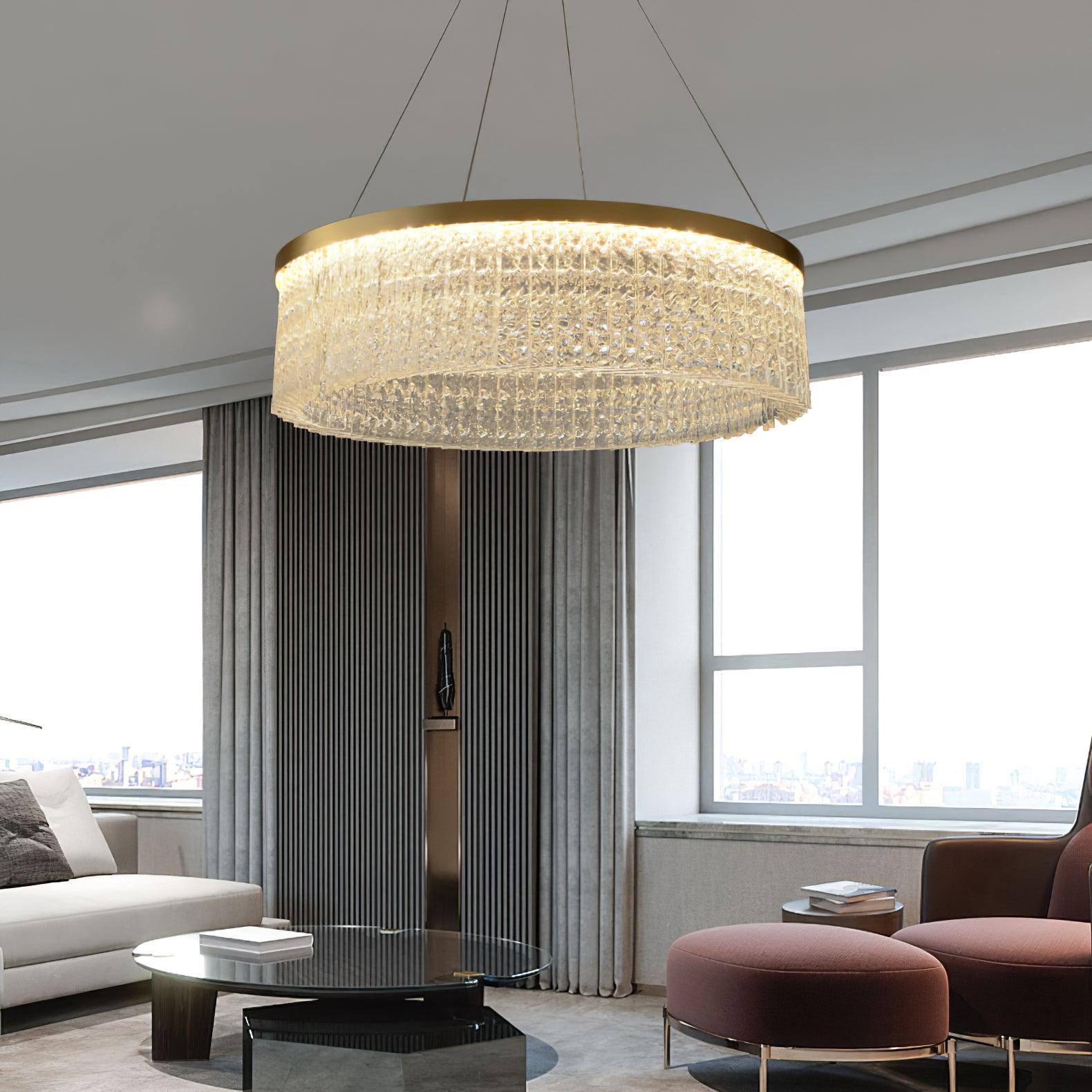 Modern Luxury Crystal Ring LED Chandelier with Stainless Steel Frame for Living Room